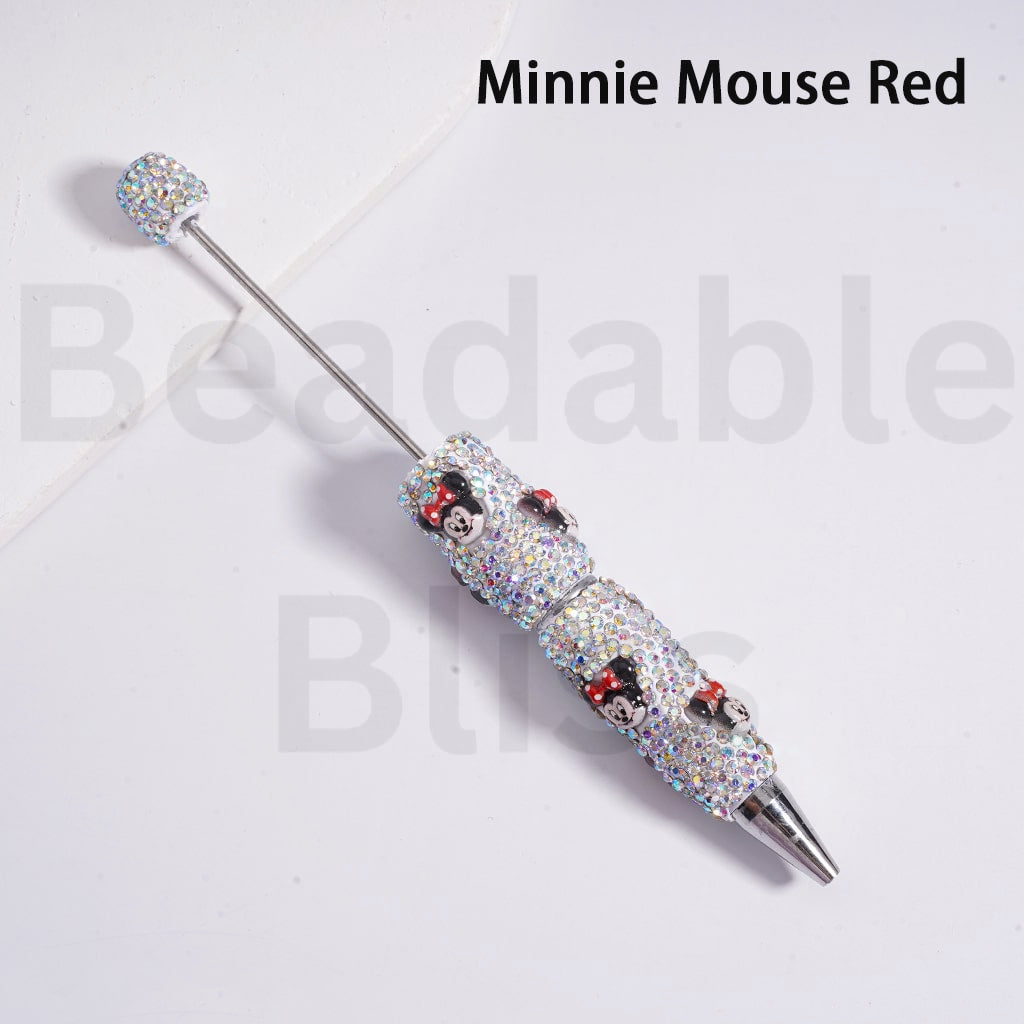 Beadable Clay Pens with AB Rhinestones Cute Cartoon Charms Hello Kitt Doraemo Donal Duc Pand Dais Minni Micke Alie Nic Wild Fox StellaLo Rabbit Chi