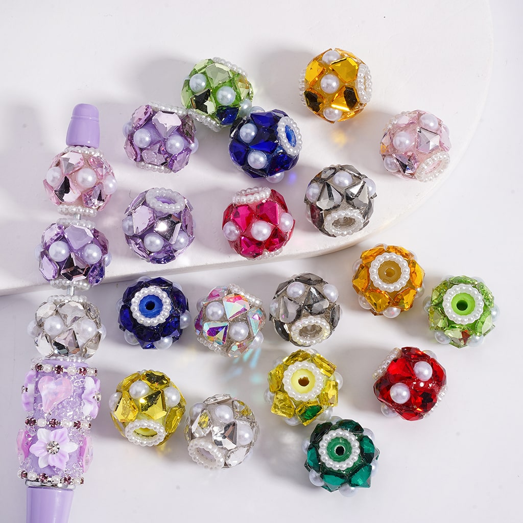 Acrylic Beads Shiny Diamond Shape Rhinestones White Pearls , Multi-Color 16MM, Random Mix