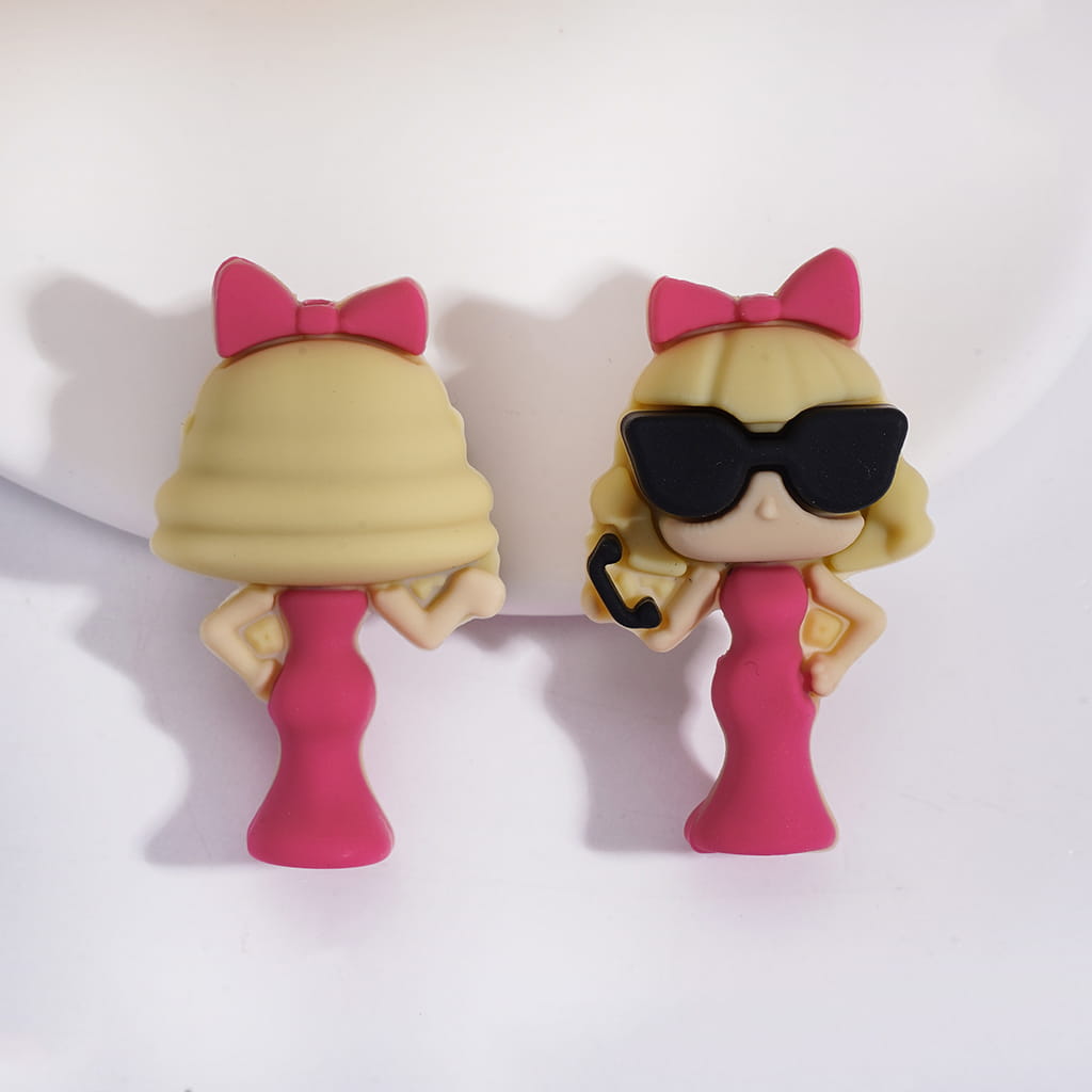 Silicone Focal Beads 3D Sex Girl Wearing Rose Pink Dress and Sunglasses