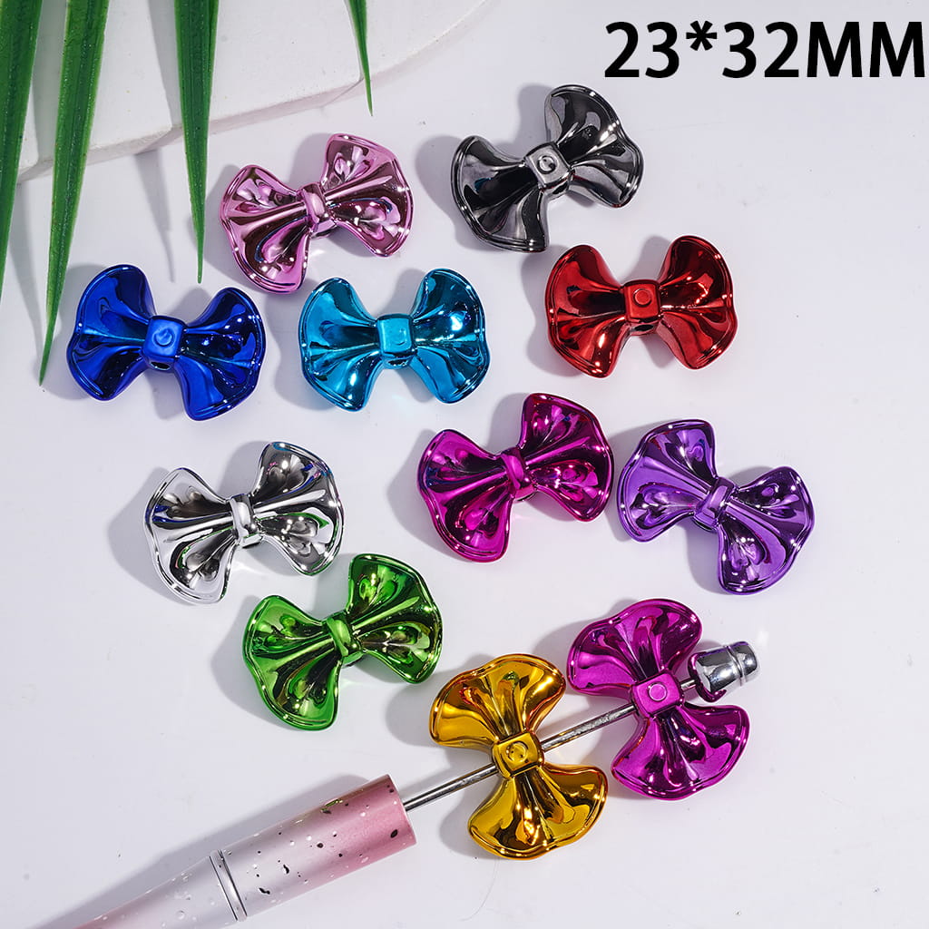 Acrylic Beads Glossy Bowtie Bowtie Bowknot in Metallic Colors, 23*32MM, Random Mix