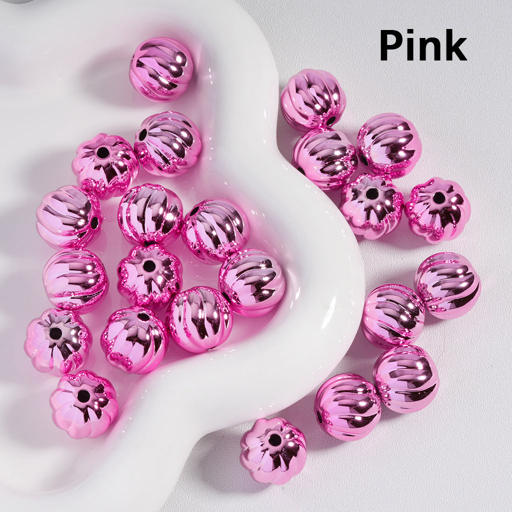 Acrylic Beads Halloween Pumpkin Stripes Shiny Metallic Colors 16MM