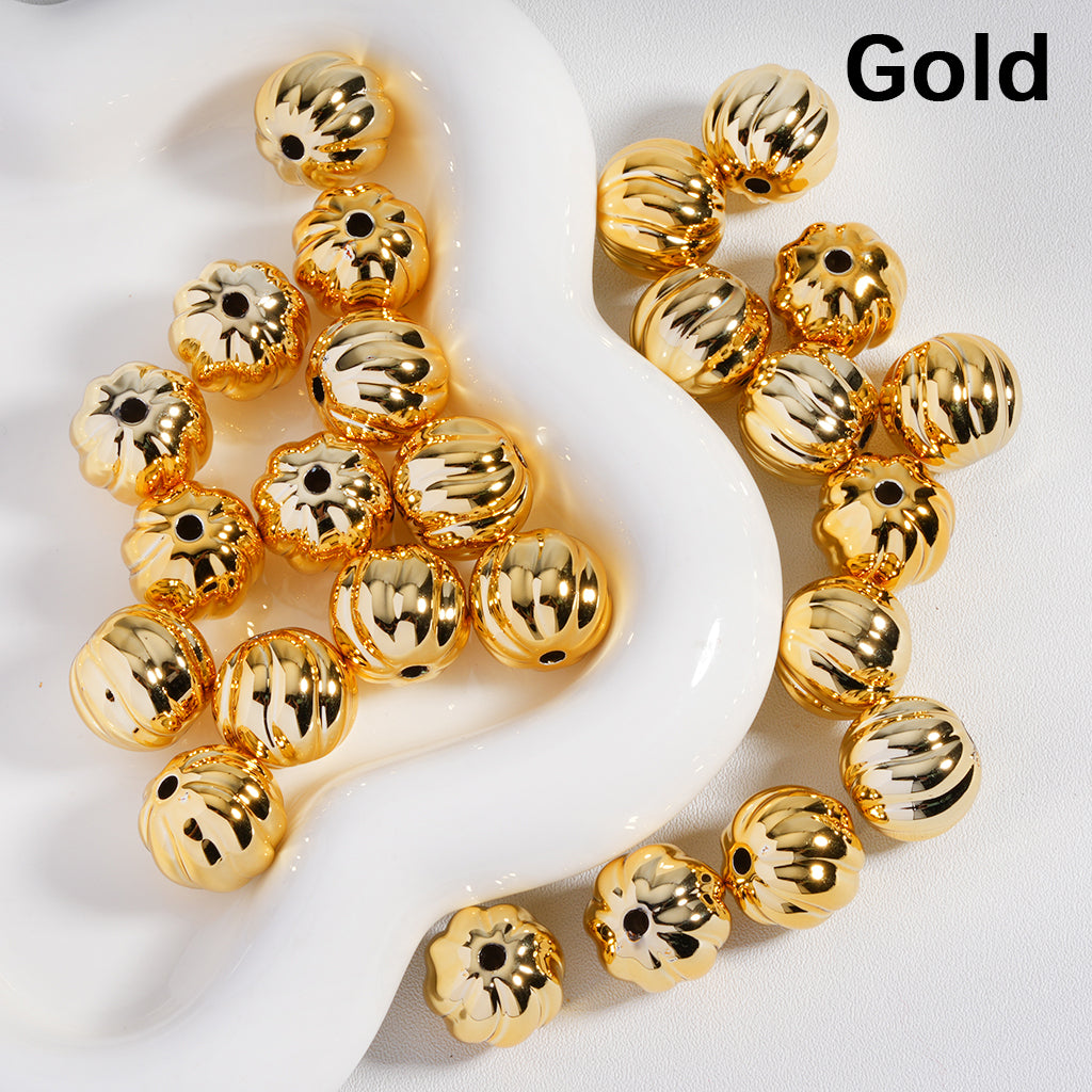 Acrylic Beads Halloween Pumpkin Stripes Shiny Metallic Colors 16MM