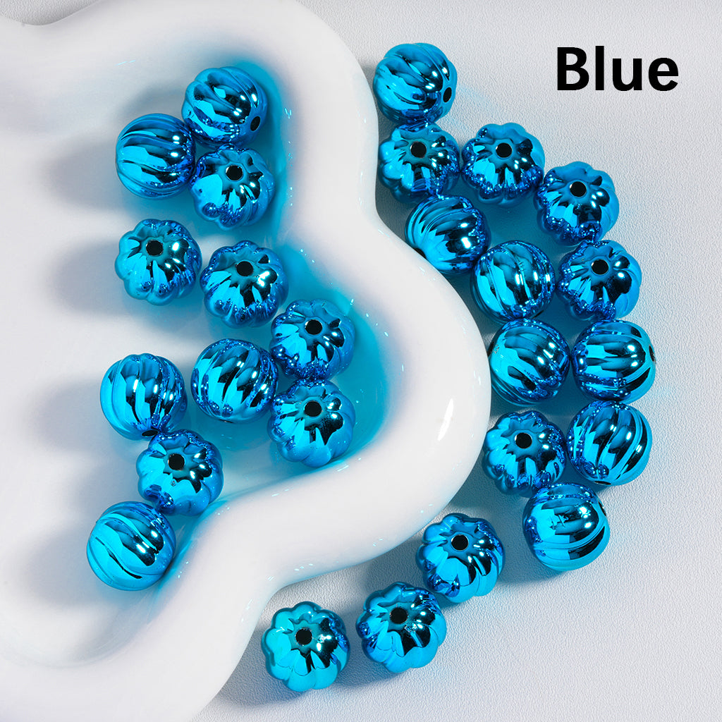 Acrylic Beads Halloween Pumpkin Stripes Shiny Metallic Colors 16MM