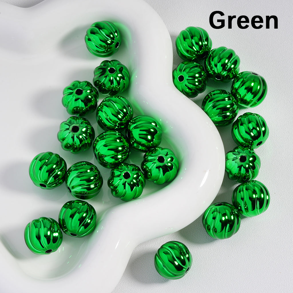Acrylic Beads Halloween Pumpkin Stripes Shiny Metallic Colors 16MM