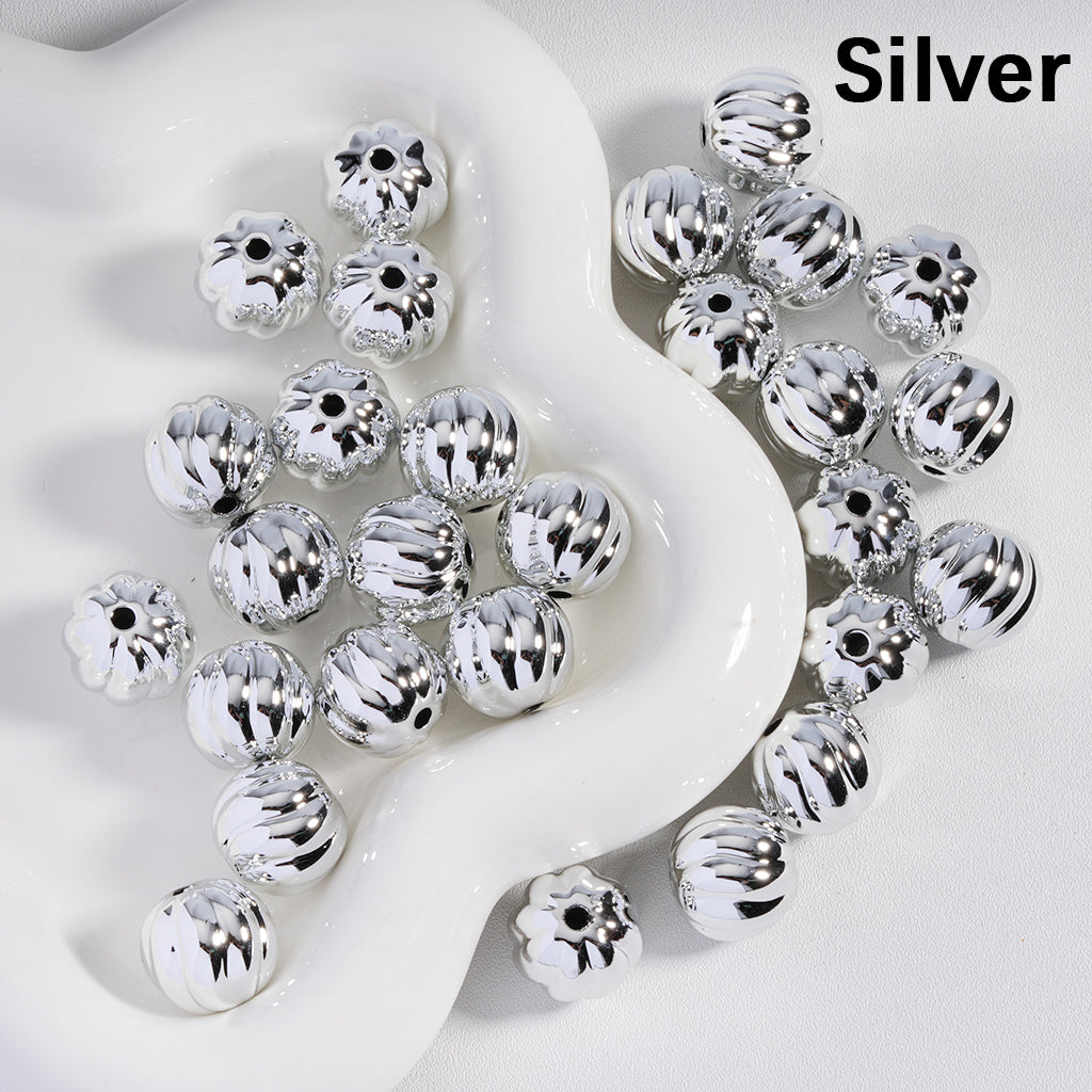 Acrylic Beads Halloween Pumpkin Stripes Shiny Metallic Colors 16MM