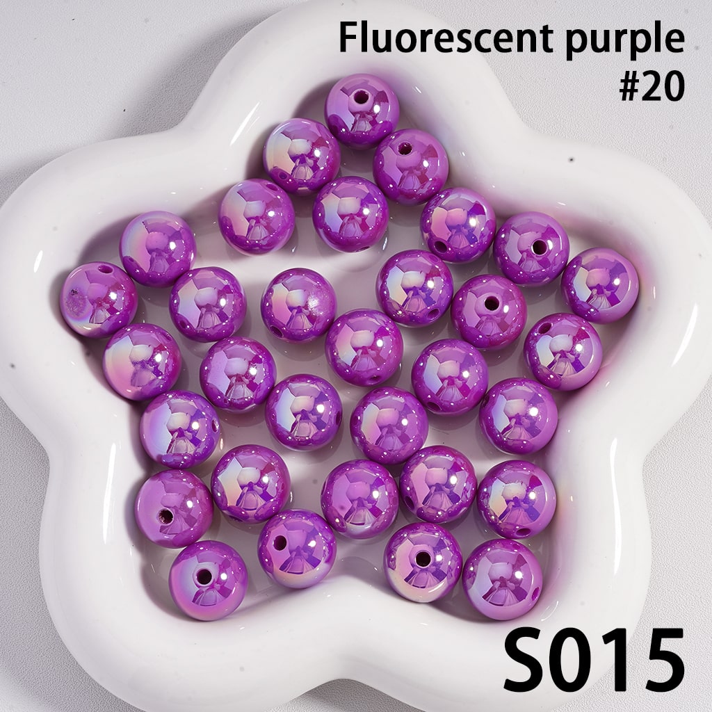 Round Acrylic Beads UV Coating Shiny in Solid Color, 16MM