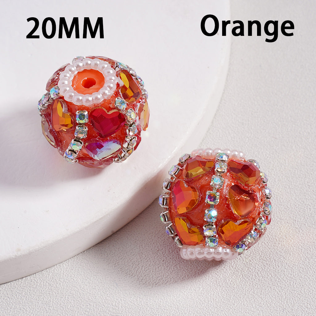 Acrylic Beads Cute Shiny Hearts AB Rhinestones Chains White Pearls Loops Multi-Color 20MM
