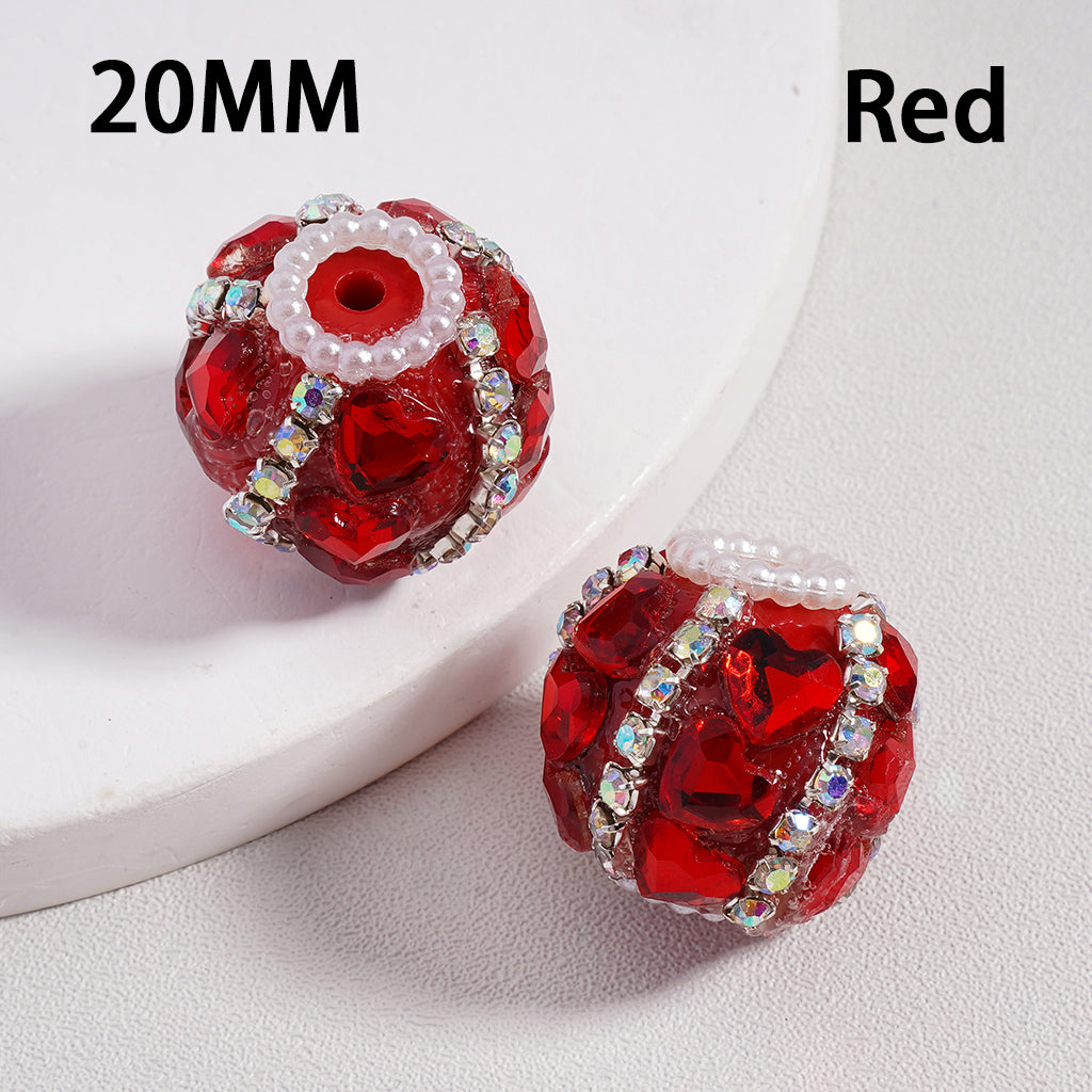 Acrylic Beads Cute Shiny Hearts AB Rhinestones Chains White Pearls Loops Multi-Color 20MM
