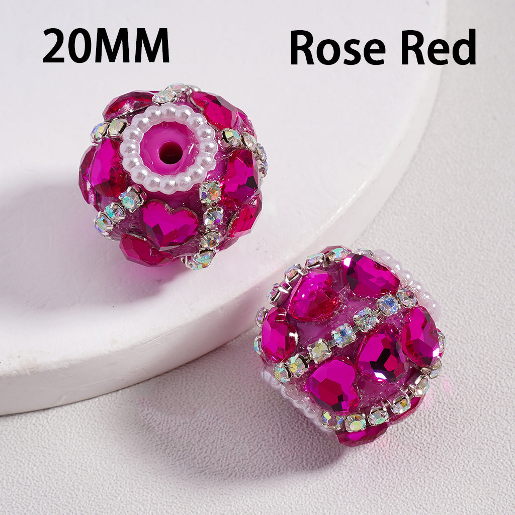 Acrylic Beads Cute Shiny Hearts AB Rhinestones Chains White Pearls Loops Multi-Color 20MM
