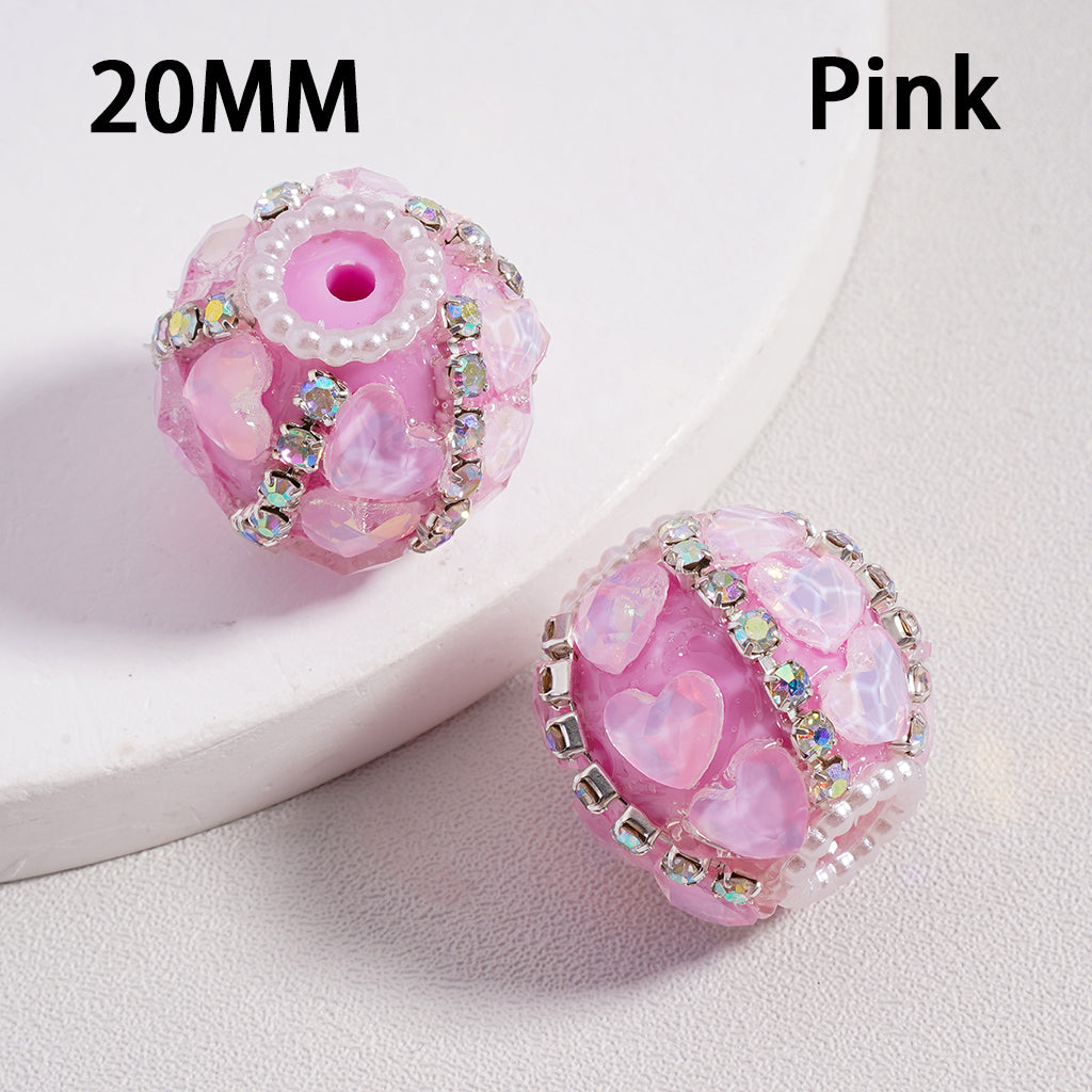 Acrylic Beads Cute Shiny Hearts AB Rhinestones Chains White Pearls Loops Multi-Color 20MM