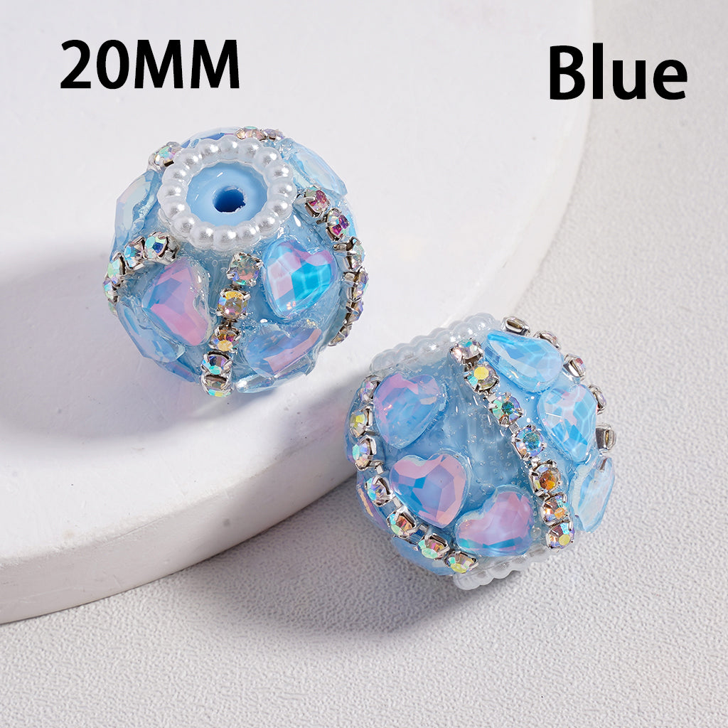 Acrylic Beads Cute Shiny Hearts AB Rhinestones Chains White Pearls Loops Multi-Color 20MM