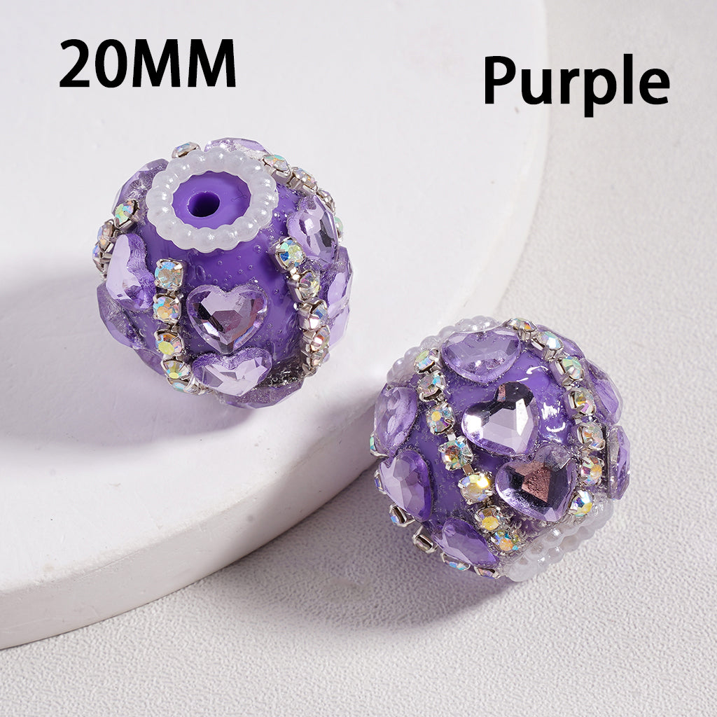 Acrylic Beads Cute Shiny Hearts AB Rhinestones Chains White Pearls Loops Multi-Color 20MM