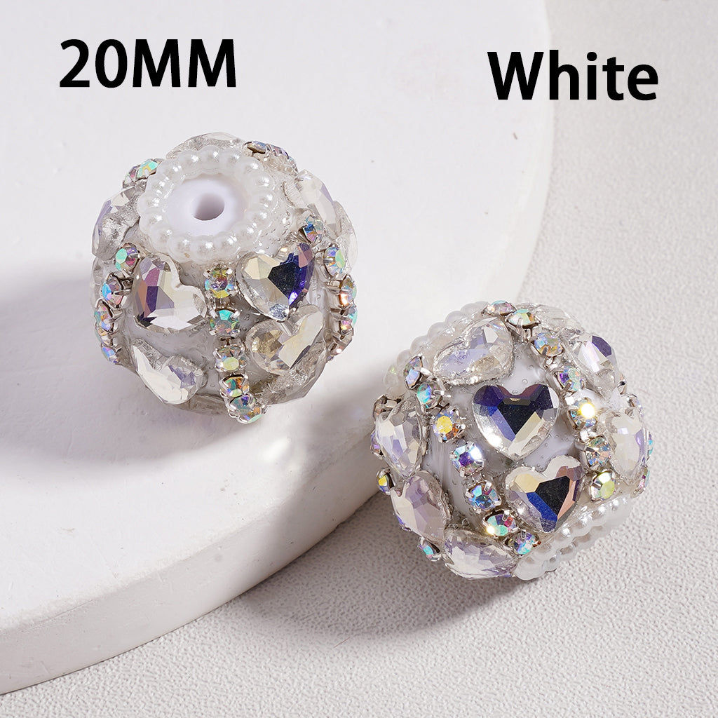 Acrylic Beads Cute Shiny Hearts AB Rhinestones Chains White Pearls Loops Multi-Color 20MM
