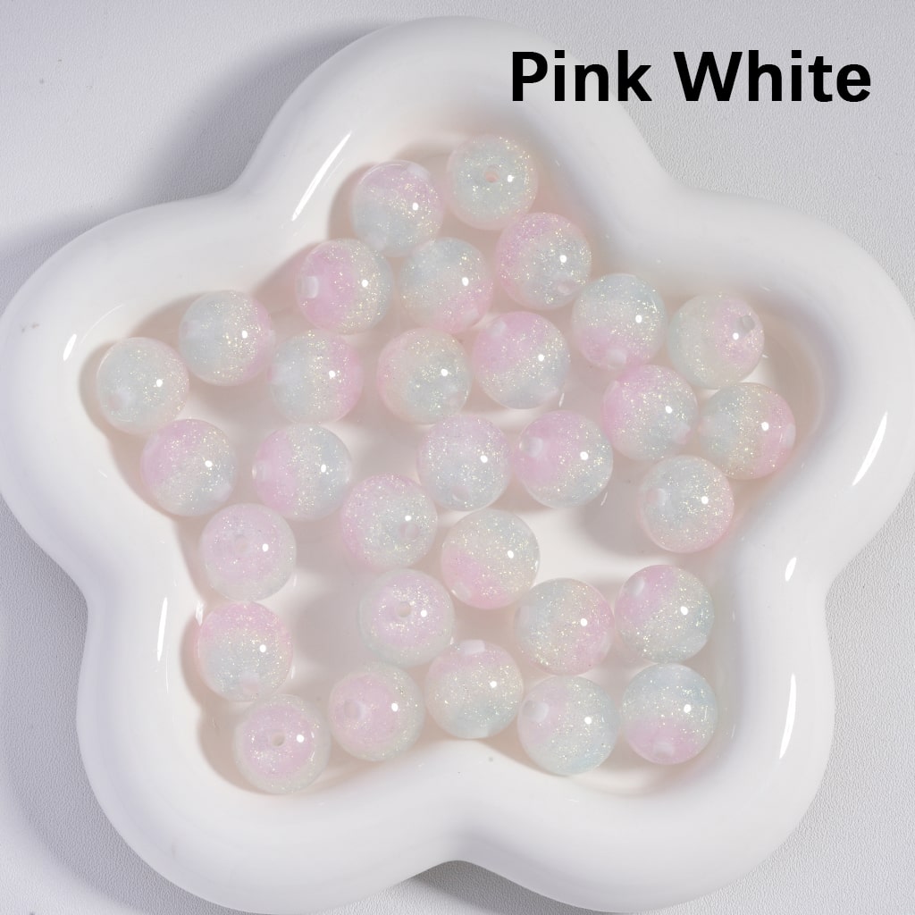 Acrylic Beads Luminous & Color Changing Shiny Glitter Inside Tricolor Stripes 16MM
