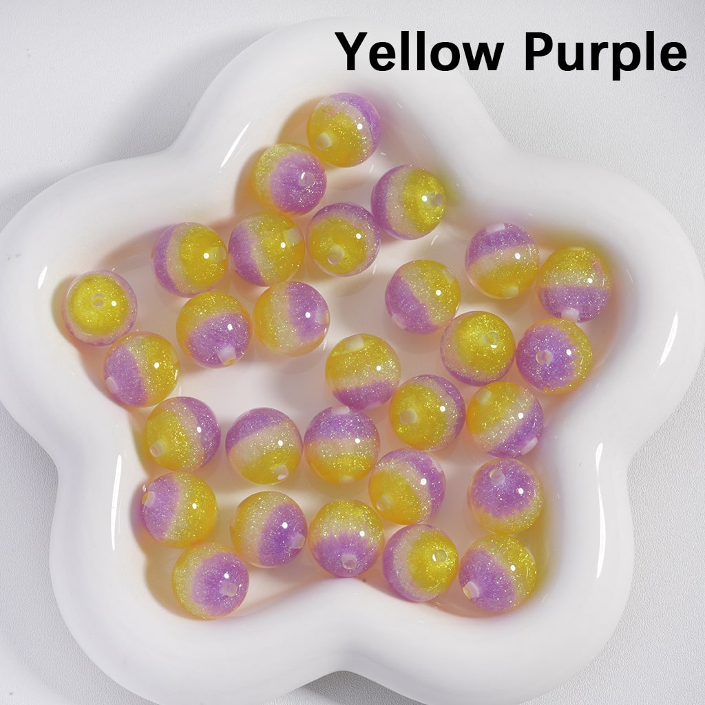 Acrylic Beads Luminous & Color Changing Shiny Glitter Inside Tricolor Stripes 16MM
