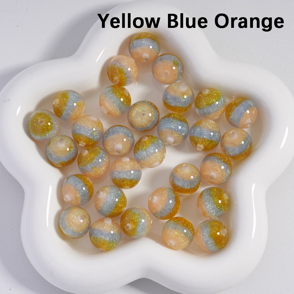 Acrylic Beads Luminous & Color Changing Shiny Glitter Inside Tricolor Stripes 16MM