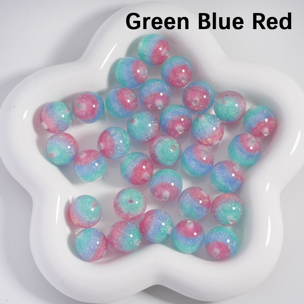 Acrylic Beads Luminous & Color Changing Shiny Glitter Inside Tricolor Stripes 16MM