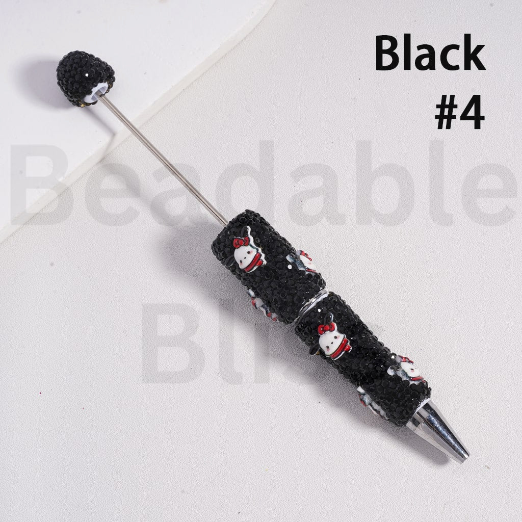 Beadable Clay Pens with Black & AB Rhinestones Cute Sanri Family Pochacc Hello Kitt Pom Pom Puri Kurom