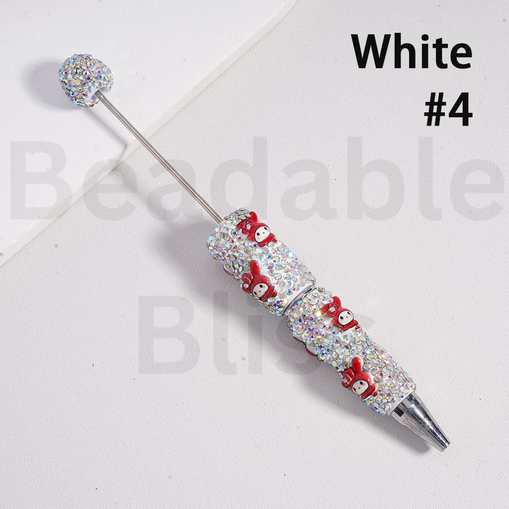 Beadable Clay Pens with Black & AB Rhinestones Cute Sanri Family Pochacc Hello Kitt Pom Pom Puri Kurom