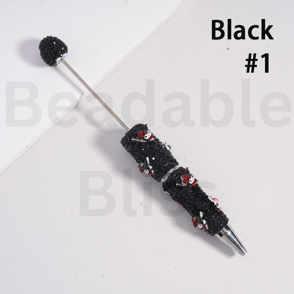 Beadable Clay Pens with Black & AB Rhinestones Cute Sanri Family Pochacc Hello Kitt Pom Pom Puri Kurom