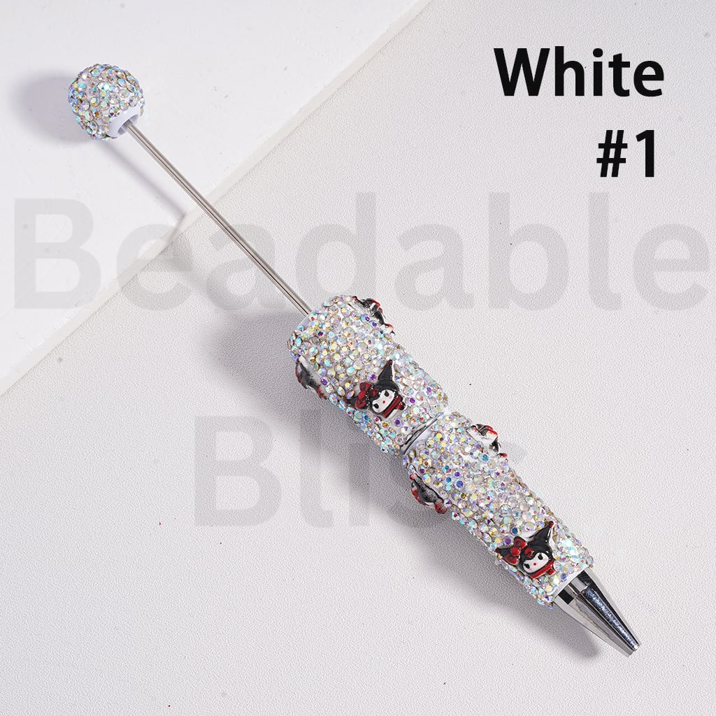 Beadable Clay Pens with Black & AB Rhinestones Cute Sanri Family Pochacc Hello Kitt Pom Pom Puri Kurom