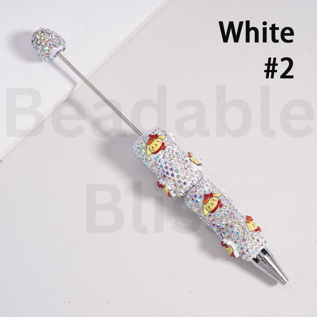 Beadable Clay Pens with Black & AB Rhinestones Cute Sanri Family Pochacc Hello Kitt Pom Pom Puri Kurom