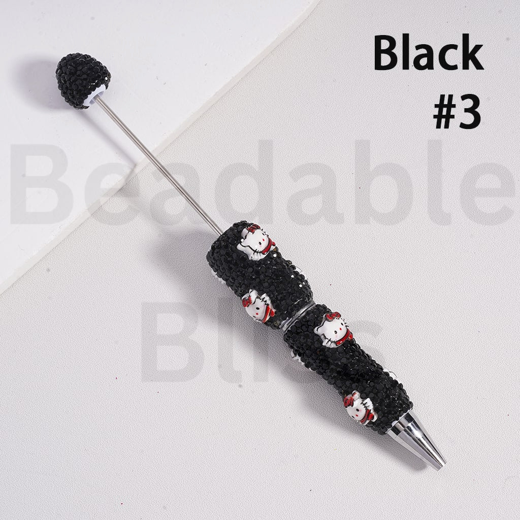 Beadable Clay Pens with Black & AB Rhinestones Cute Sanri Family Pochacc Hello Kitt Pom Pom Puri Kurom
