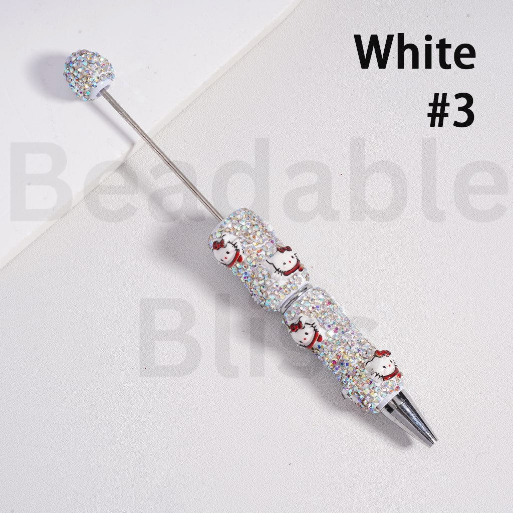 Beadable Clay Pens with Black & AB Rhinestones Cute Sanri Family Pochacc Hello Kitt Pom Pom Puri Kurom