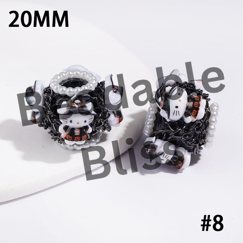 Hand-Made Acrylic Beads Halloween Cute Cat Character Series, w White Pearl & Gun Black Chains, 20MM Multi Colors