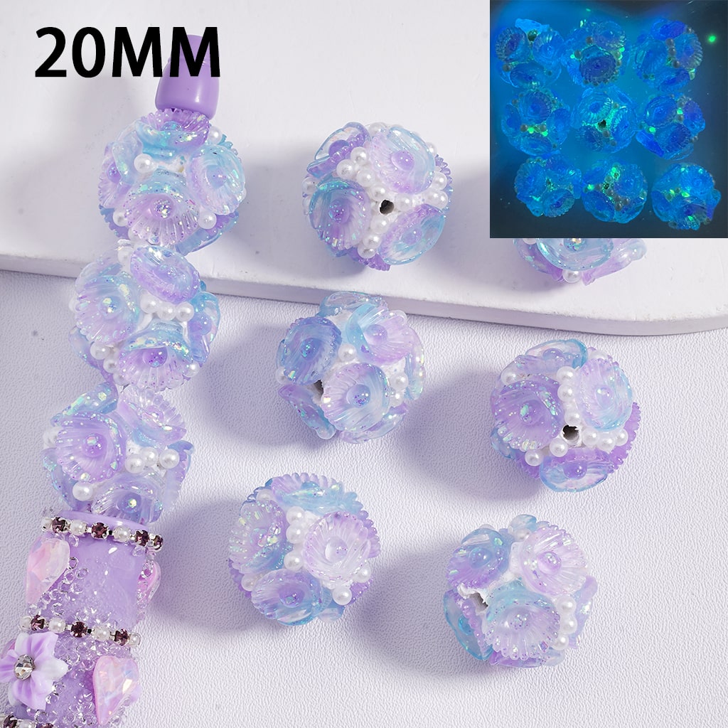 Clay Beads Luminous Shiny Purple Shells White Pearls 20MM, Random Mix