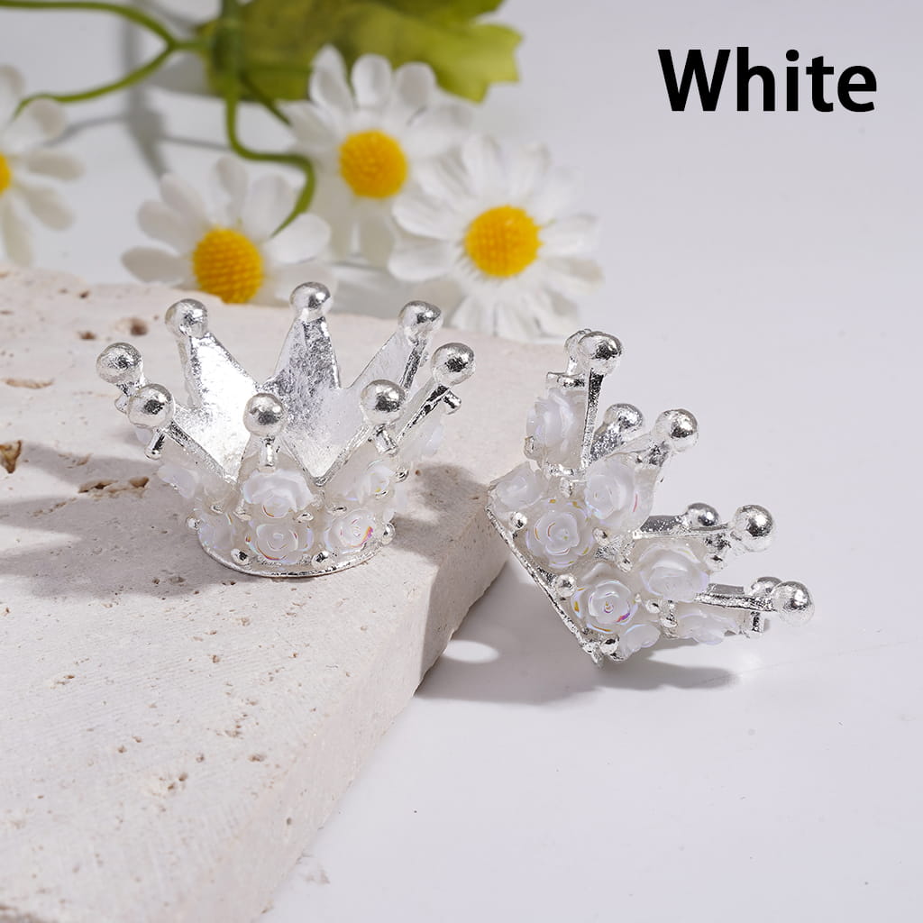 Silver Color Metal Beads Crown with Luminous UV Coating Rose Flowers, 17*31MM, Multi-Color