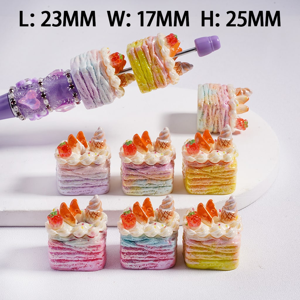 Acrylic Beads UV Coating Cute Vivid Strawberry Ice Cream Cake Multi-Color 23*17*25MM, Random Mix