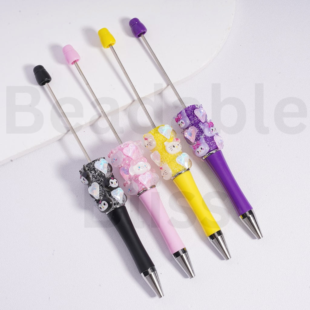 Beadable Sugar Pen with Cute Sanri Family Hello Kitt Kurom Cinnamonrol Hearts Solid Color