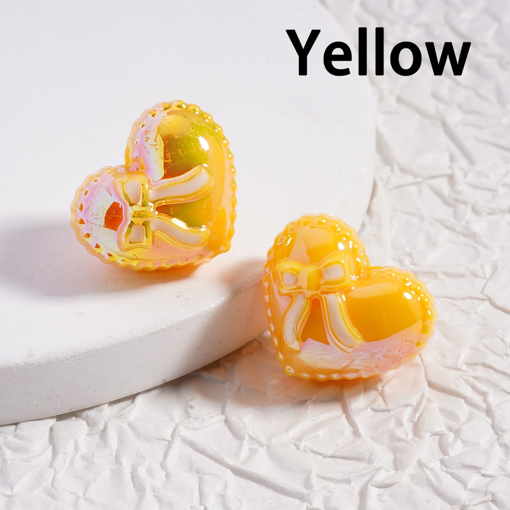 Acrylic Beads UV Coating, Shiny Heart with Bowknot, Multi-Color 17*20MM (Single Color is available for 200pcs(whole bag)Only)