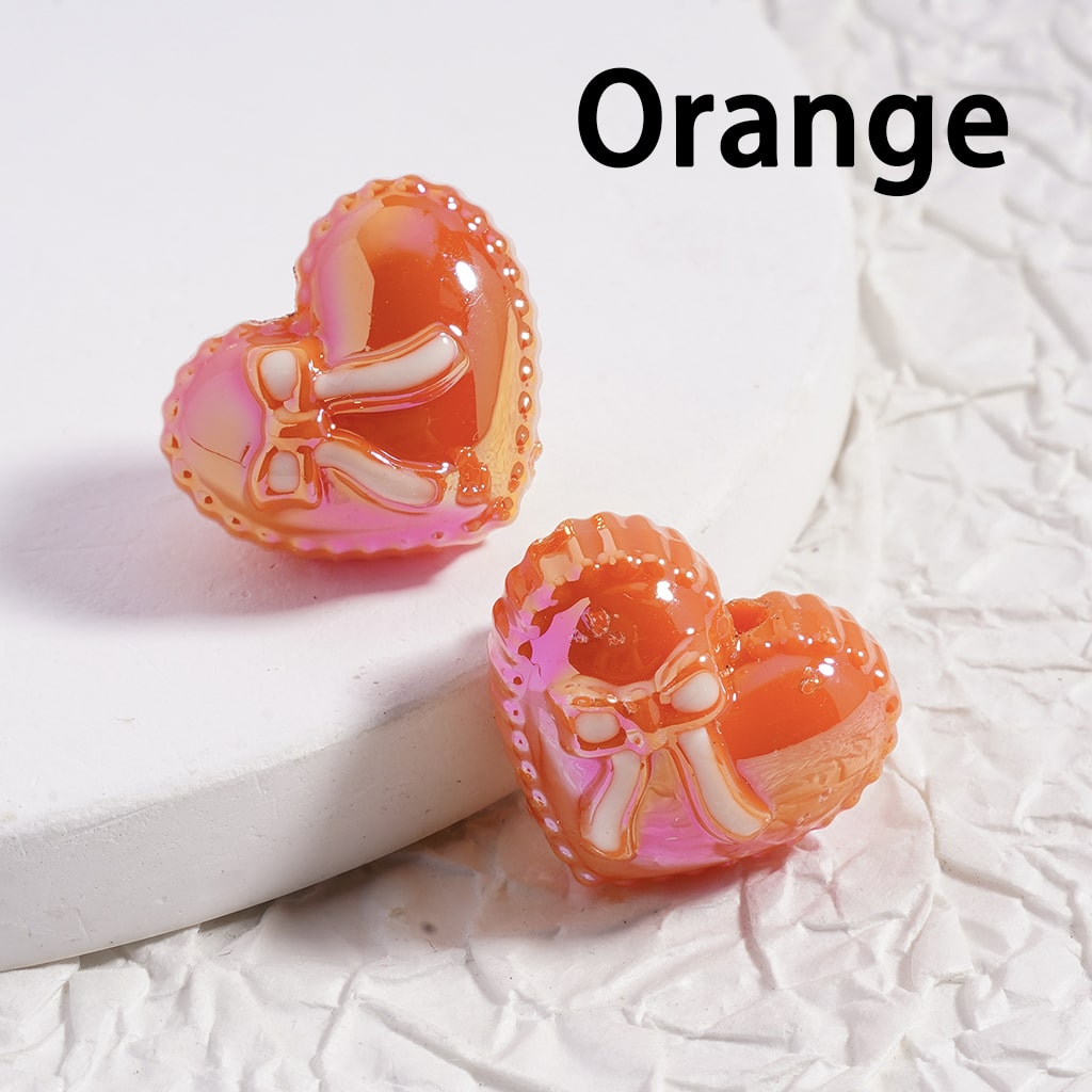 Acrylic Beads UV Coating, Shiny Heart with Bowknot, Multi-Color 17*20MM (Single Color is available for 200pcs(whole bag)Only)
