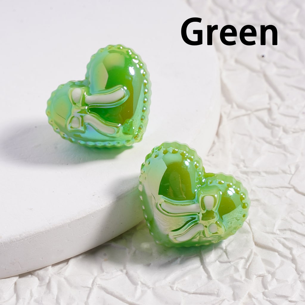 Acrylic Beads UV Coating, Shiny Heart with Bowknot, Multi-Color 17*20MM (Single Color is available for 200pcs(whole bag)Only)