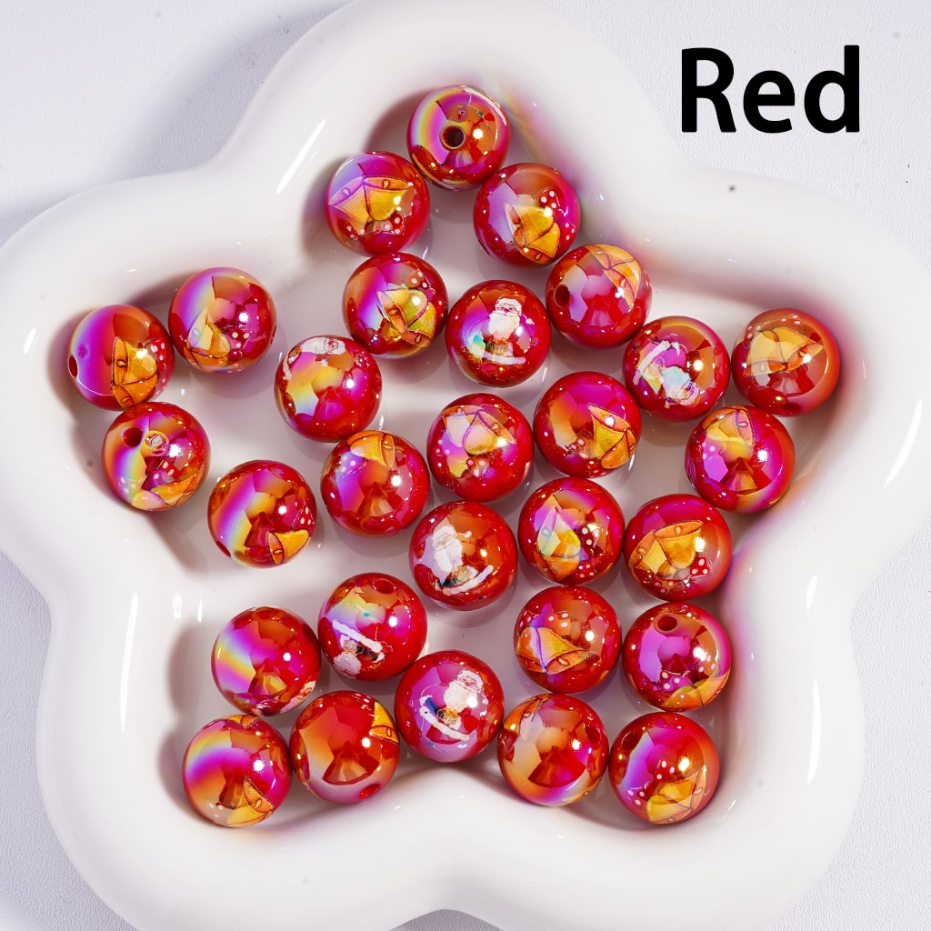 Acrylic Beads UV Coating Cute Father Christmas in the Sled Elk Candy Cane Bell Hat Multi-Color 16MM (Single Color is available for 200pcs(whole bag)Only)