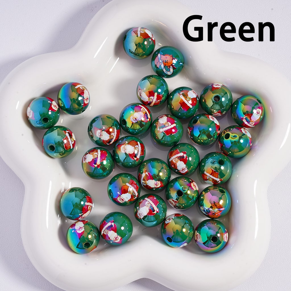 Acrylic Beads UV Coating Cute Father Christmas in the Sled Elk Candy Cane Bell Hat Multi-Color 16MM (Single Color is available for 200pcs(whole bag)Only)