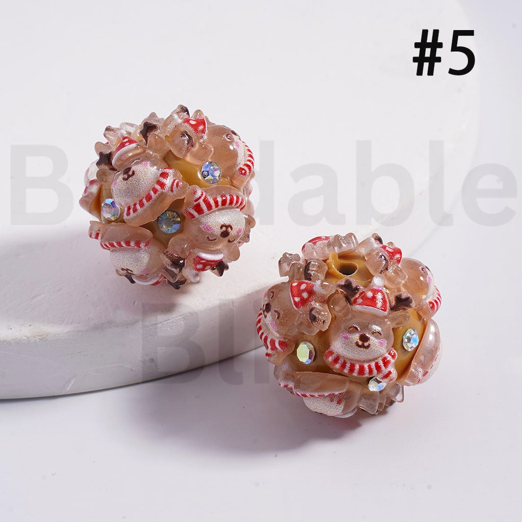 Clay Beads Christmas & Sanri Series Father Christmas Hat Socks Elk Snowman Christmas Tree Wreath Bells Gifts Candy Cane Kurom Pochacc Cinnamonrol Pom Pom Puri AB Rhinestones 20MM