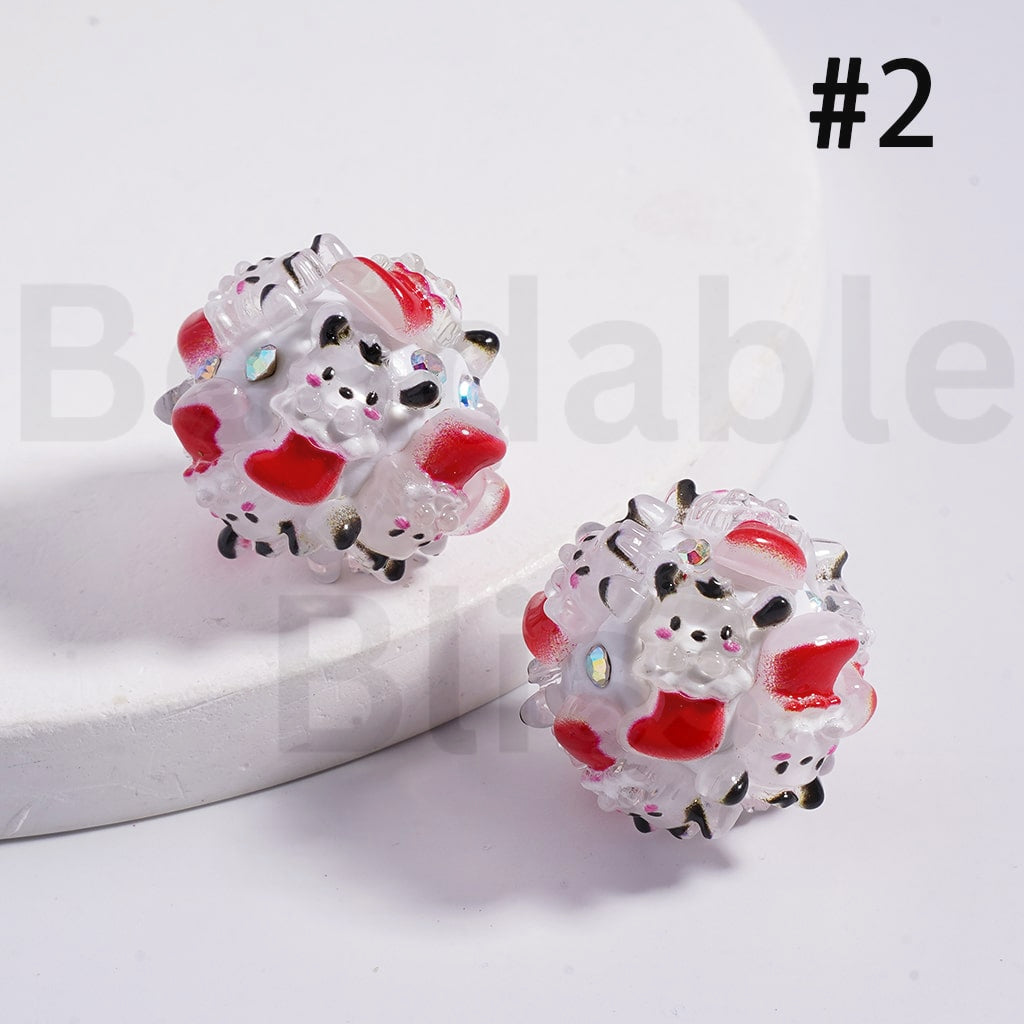 Clay Beads Christmas & Sanri Series Father Christmas Hat Socks Elk Snowman Christmas Tree Wreath Bells Gifts Candy Cane Kurom Pochacc Cinnamonrol Pom Pom Puri AB Rhinestones 20MM