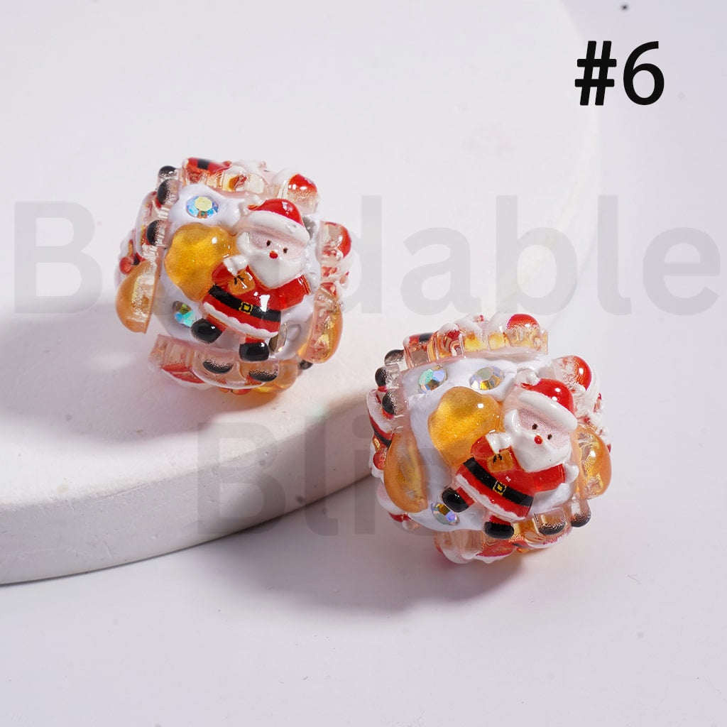 Clay Beads Christmas & Sanri Series Father Christmas Hat Socks Elk Snowman Christmas Tree Wreath Bells Gifts Candy Cane Kurom Pochacc Cinnamonrol Pom Pom Puri AB Rhinestones 20MM