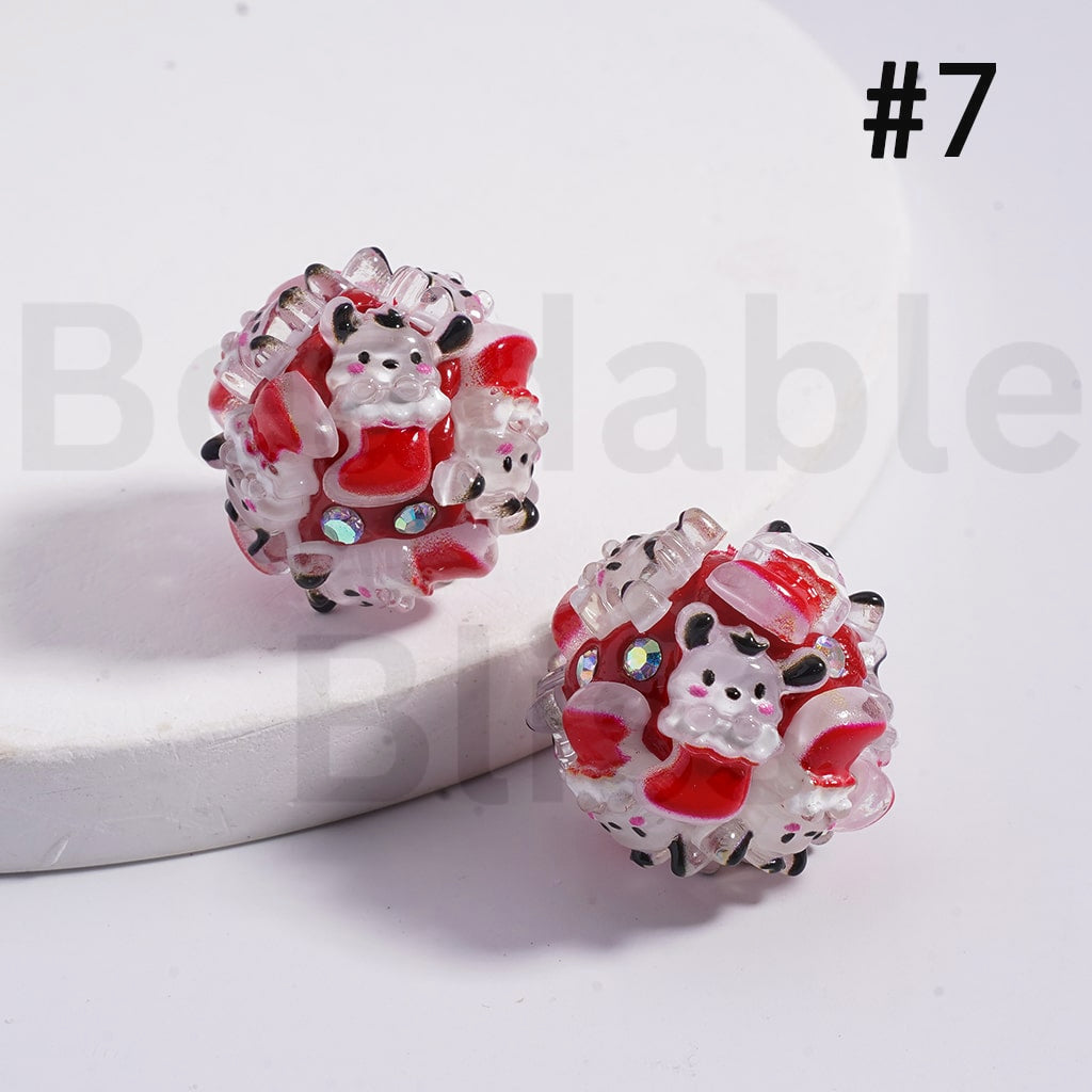 Clay Beads Christmas & Sanri Series Father Christmas Hat Socks Elk Snowman Christmas Tree Wreath Bells Gifts Candy Cane Kurom Pochacc Cinnamonrol Pom Pom Puri AB Rhinestones 20MM