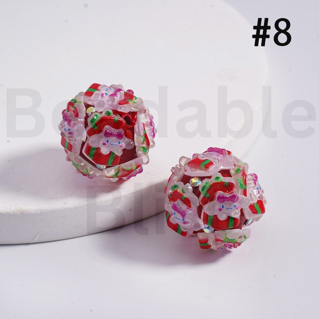 Clay Beads Christmas & Sanri Series Father Christmas Hat Socks Elk Snowman Christmas Tree Wreath Bells Gifts Candy Cane Kurom Pochacc Cinnamonrol Pom Pom Puri AB Rhinestones 20MM