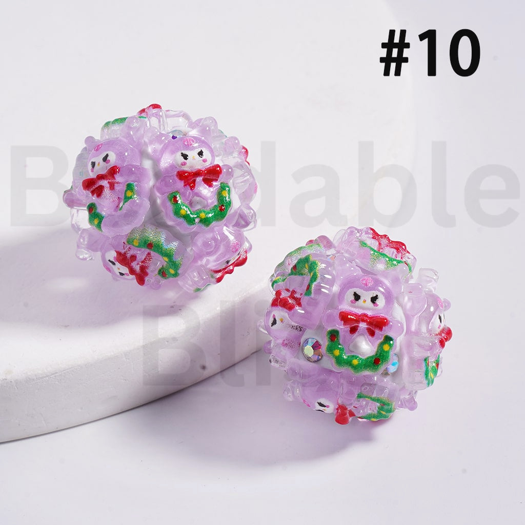 Clay Beads Christmas & Sanri Series Father Christmas Hat Socks Elk Snowman Christmas Tree Wreath Bells Gifts Candy Cane Kurom Pochacc Cinnamonrol Pom Pom Puri AB Rhinestones 20MM