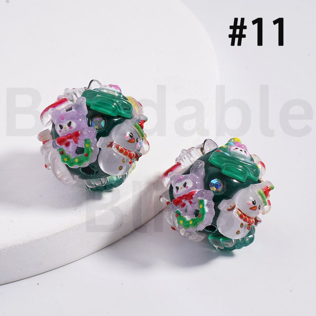 Clay Beads Christmas & Sanri Series Father Christmas Hat Socks Elk Snowman Christmas Tree Wreath Bells Gifts Candy Cane Kurom Pochacc Cinnamonrol Pom Pom Puri AB Rhinestones 20MM