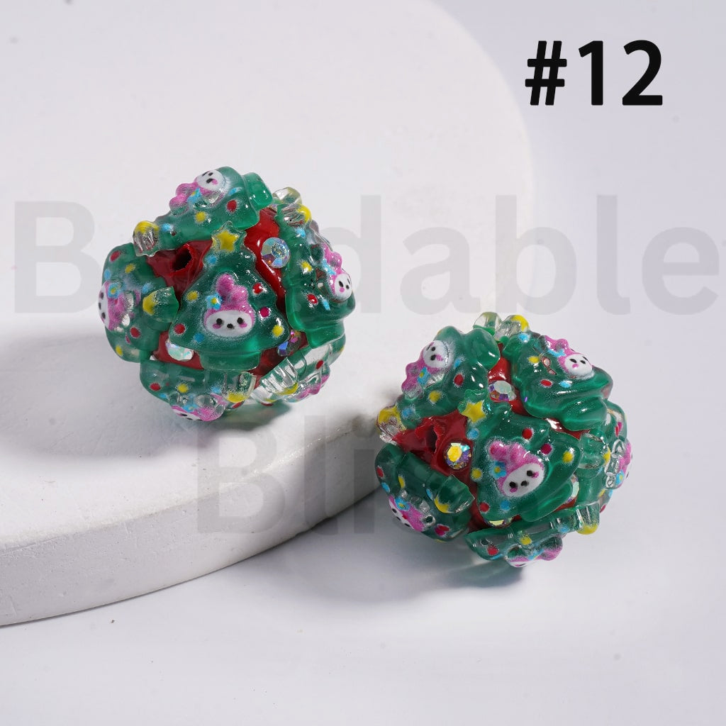 Clay Beads Christmas & Sanri Series Father Christmas Hat Socks Elk Snowman Christmas Tree Wreath Bells Gifts Candy Cane Kurom Pochacc Cinnamonrol Pom Pom Puri AB Rhinestones 20MM