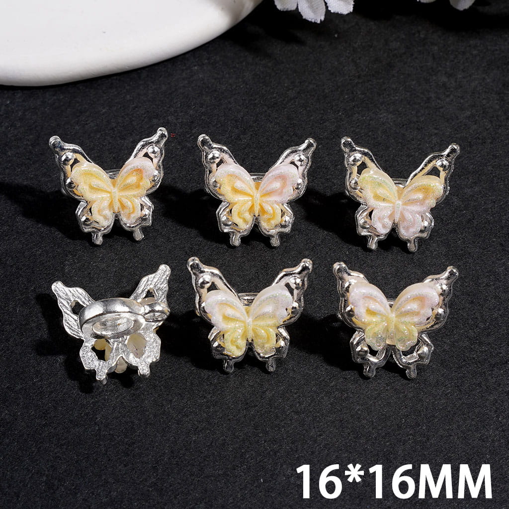 Silver Alloy Bail Beads Butterfly in Gradient Colors, Charm Pendant Jewelry Accessories 16*16MM Multi-Colors
