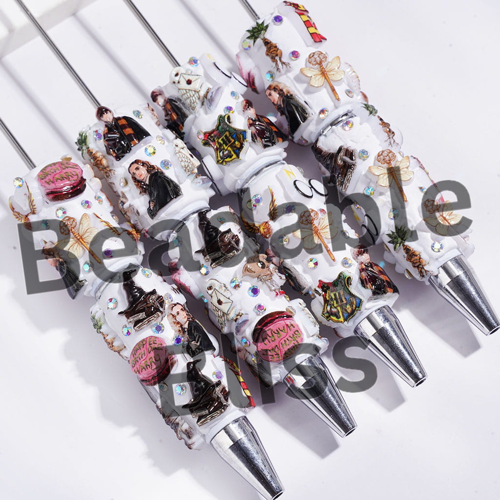 Beadable Clay Pen with Classic Wizard Boy Character Series, AB Rhinestones