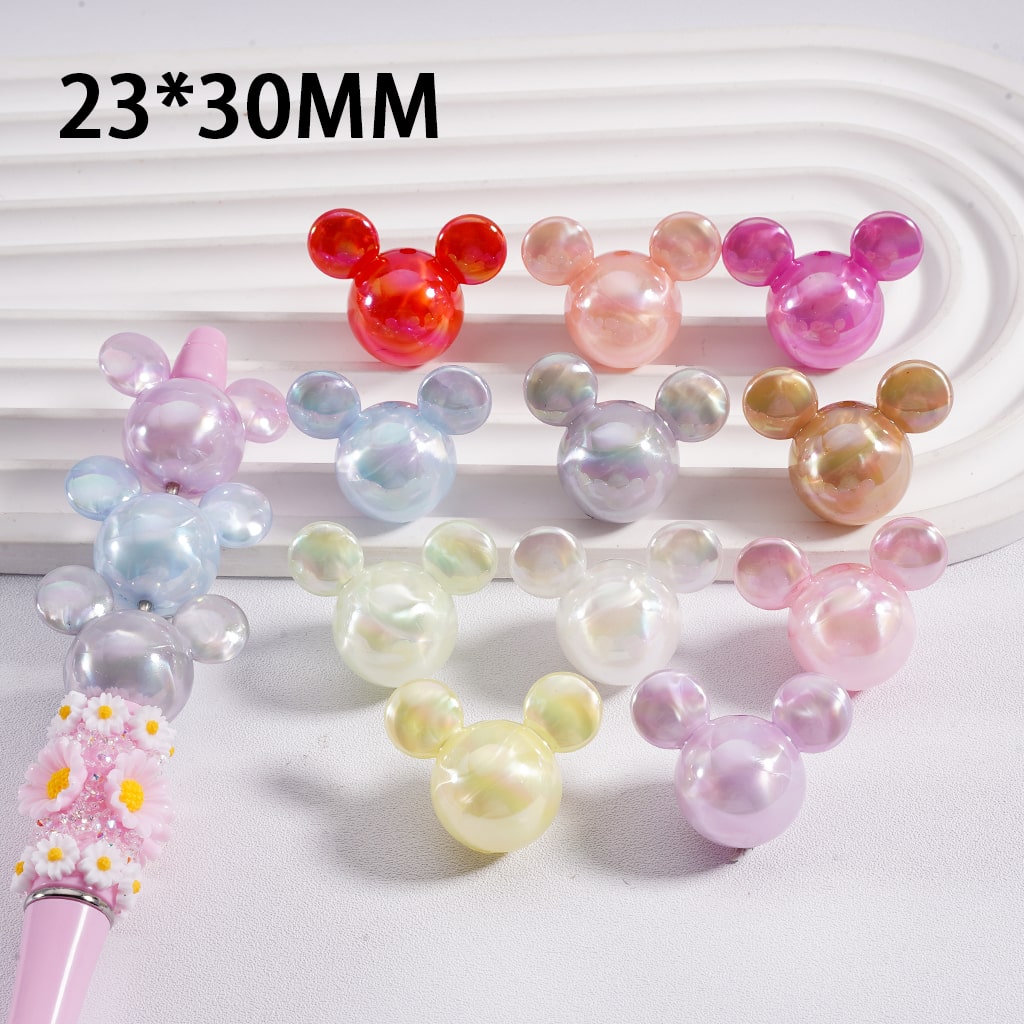 Acrylic Beads UV Coating Glossy Cute Micke Mouse Head Multi-Color 23*30MM, Random Mix