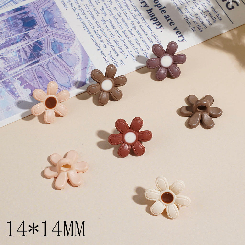 Acrylic Pendants Six-Petaled Flower in Warm Brown Series, 14*14 MM Random Mix